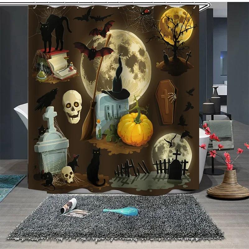 Anti-mold Shower Curtains Halloween Horror Skull Landscape Bathroom Blackout Curtains Fabric Waterproof Polyester Bath Curtain