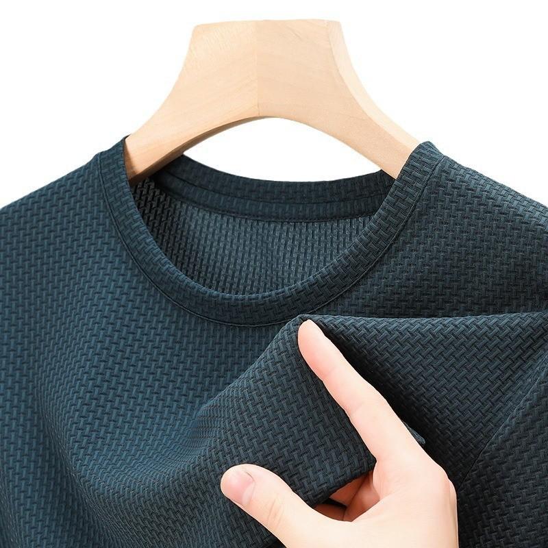 Pánské vaflové tričko s krátkým rukávem a kulatým výstřihem Letní pohodlný top