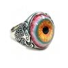 Vintage Engraved Eyeball Ring Adjustable Open Alloy Statement Jewelry with Silver Tone Finish for Themed Party Looks and Halloween Wear