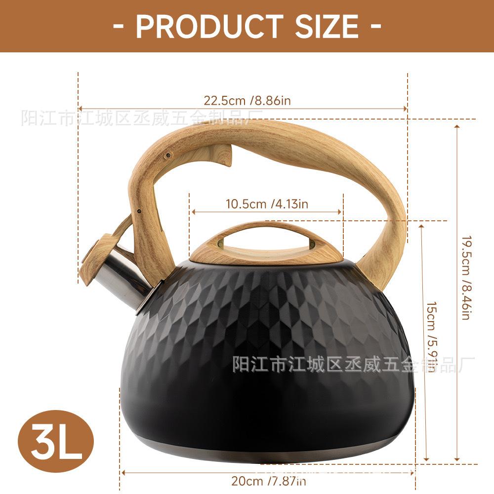 

Black hammer pattern ringing kettle Kitchenware whistling kettle burner Universal 3 L ringing kettle 3 L матовый черный