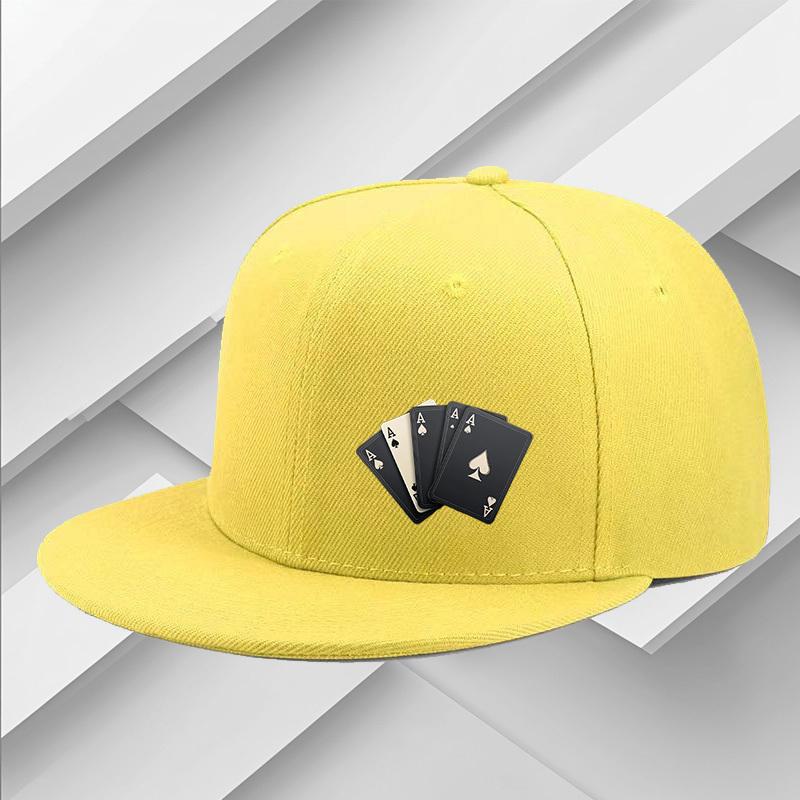 Four Aces Playing Cards Print Flat Brim Snapback Hat Polyester Casual Adjustable Hip Hop Cap for Adult