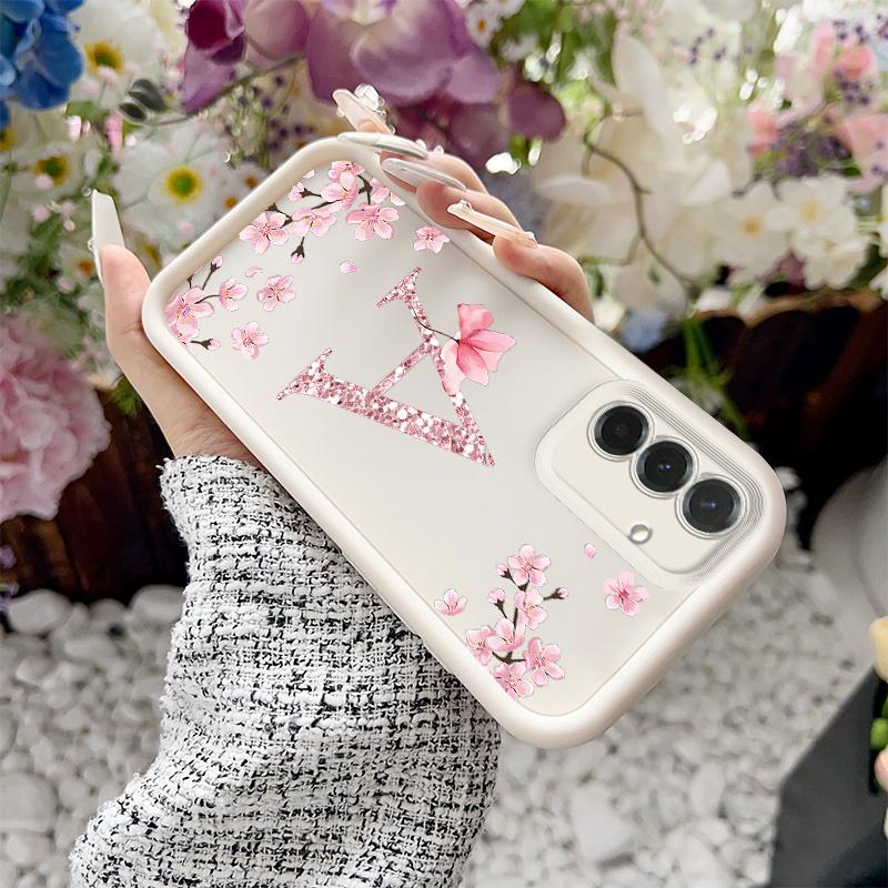 Pink Sakura Alphabet A Phone Case for Samsung Galaxy S26 S25 S24 S23 S22 S21 S20 FE/Ultra/Plus 5G Anti-Drop Back Cover