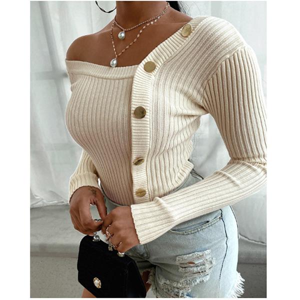 Podzimní a zimní dámská móda Pletený top s dlouhým rukávem Ležérní pletenina Svetrová halenka větší velikosti