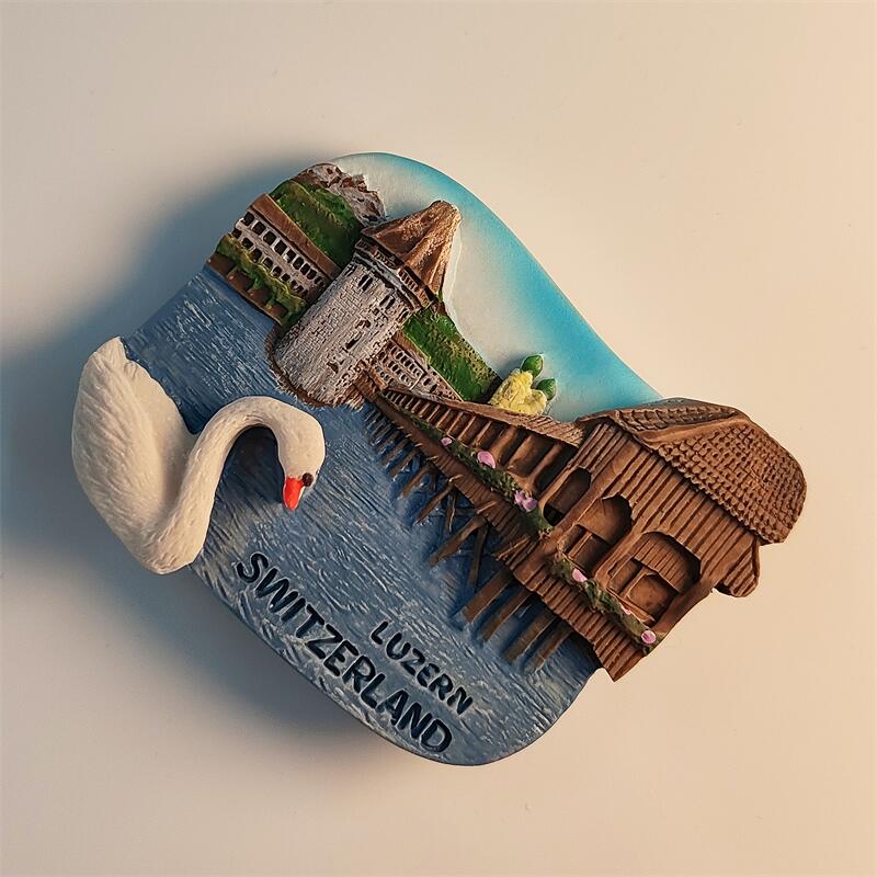 Switzerland Luzern Chapel Bridge  swan 3D Stereoscopic Tourism souvenirs Resin painting Decoration home Refrigerator magnets