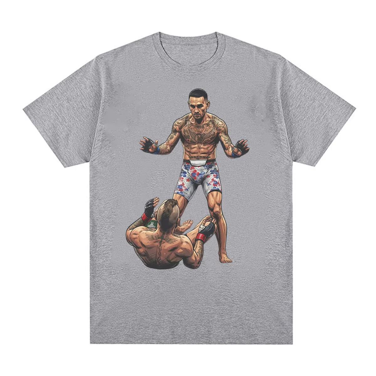 Unisex Modisches Lässiges Lockeres T-Shirt mit Lustigen Memes von Conor McGregor vs Max Holloway, T-Shirt im Gewalttätigen Ästhetikstil 4XL gray