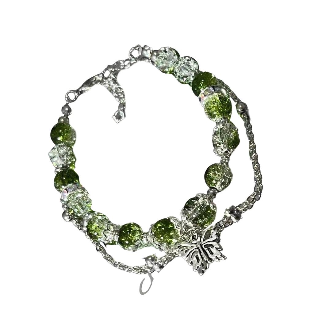 Sweet Green Bead Butterfly Bracelet Modern Fairy Butterfly Bracelet Elegant Green Bead Tassels Style Wristband Charm