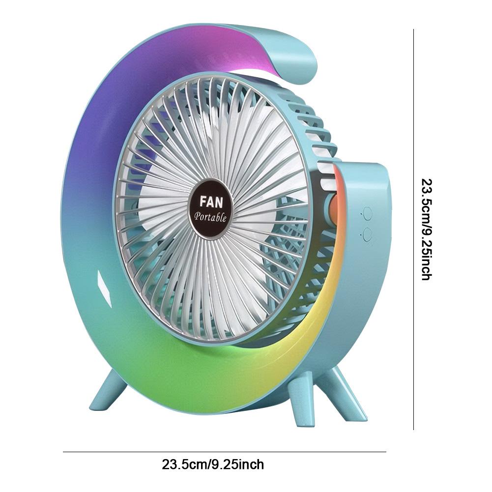 USB Portable Table Fan 3 Speeds with Colorful Light Personal Fan 180 Degree Rotatable Desktop Fan for Home Office Bedroom Dorm