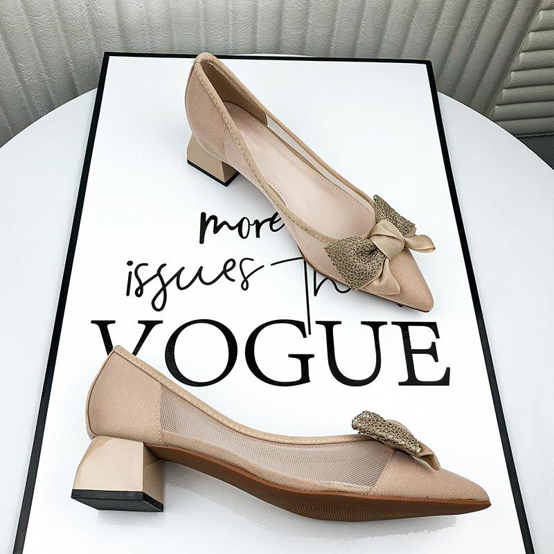 

- Сетчатые туфли на высоком каблуке женские новые черные профессиональные бант полые толстые документальные 40