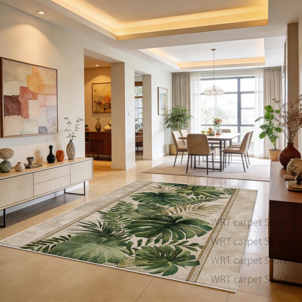 Tropical Plant Living Room Dining Room Area Rugs Green Decoration Machine Washable Rug Patio Foldable Antiskid Floor Mat Fluffy