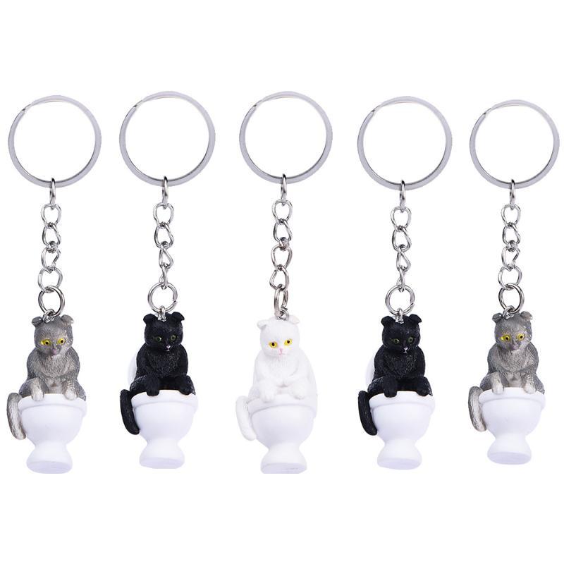 Funny Pvc Cat Keychain Toilet Shape Design Color Options For Cat Lovers Bag Car Key Decor
