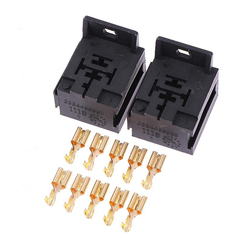 2Sets Car Auto Vehicle 5 Pin Relay Socket Holder with 5Pcs 6.3mm Copper Terminal 5Pin Poles Automotive Relay Base Holder Socket Relays 5