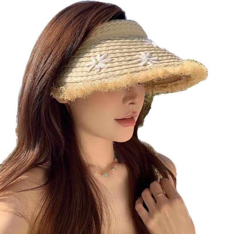 Daisy Raffia Woven Empty Top Hat Children Summer Outdoor Seaside Vacation Sunshade Sun Protection Straw Hat