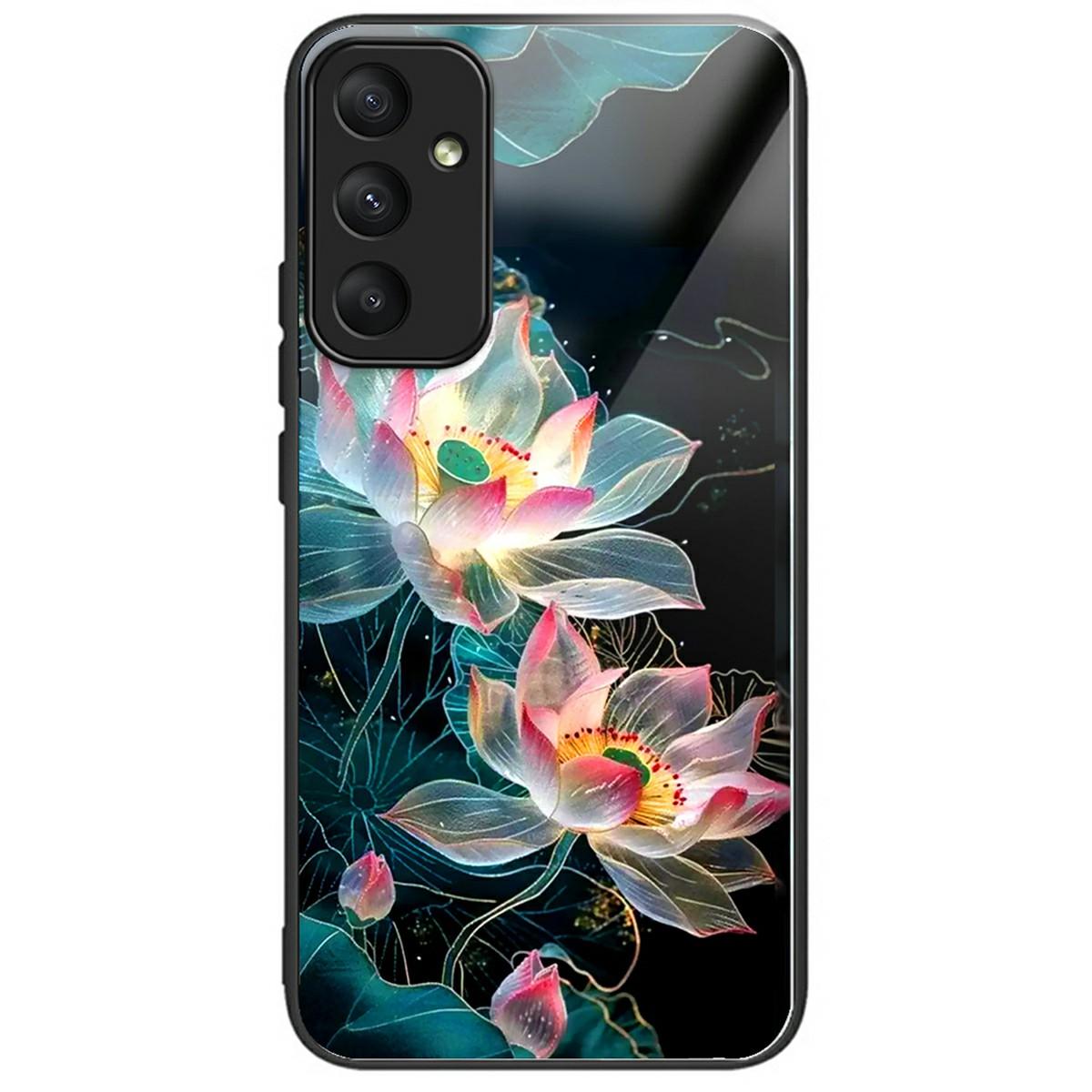 

For Samsung Galaxy A56 5G Case Tempered Glass TPU Drop-Proof Pattern Printing Phone Cover Crystal Lotus