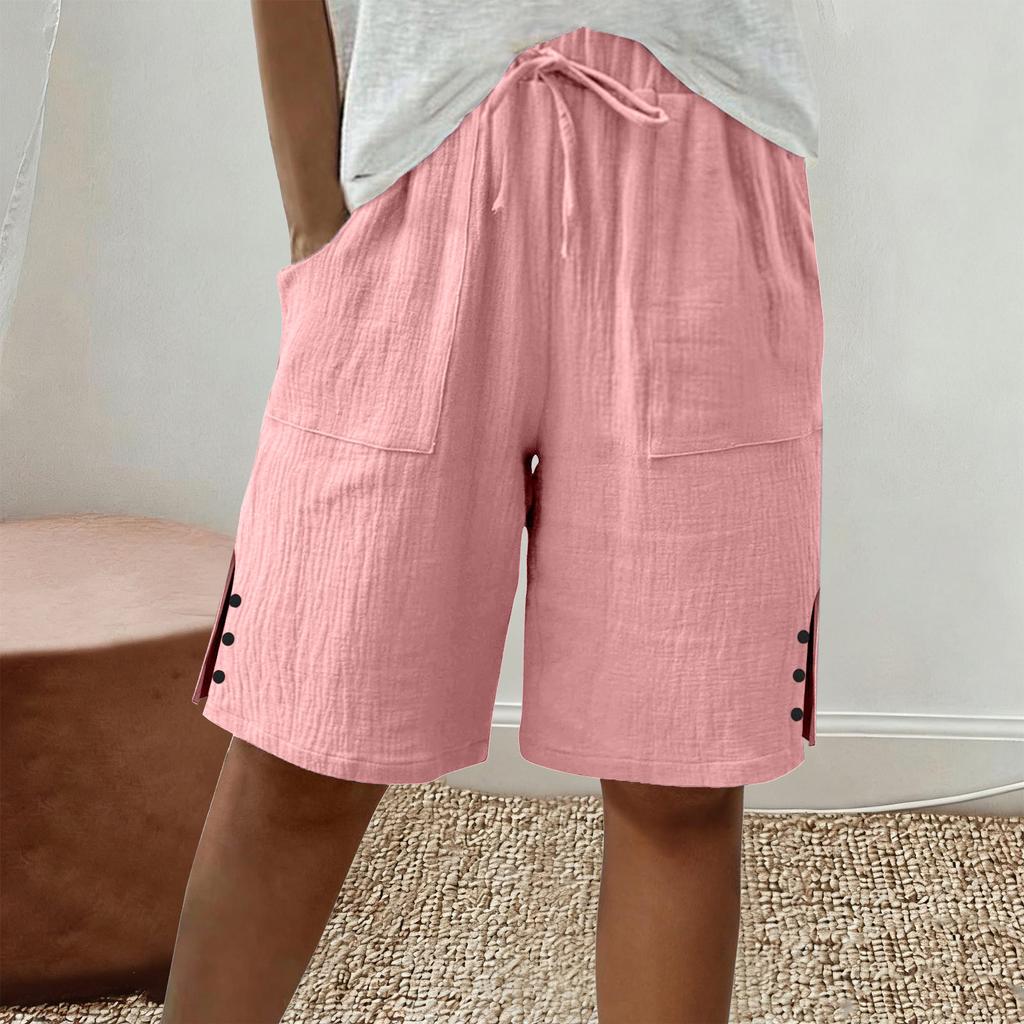 Women's Large Shorts Summer Casual Wide Leg Knee High Waist Cotton Pocket Long Shorts