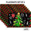 4pcs/6pcs Elegant Christmas Placemats Suitable for Holiday Table Decor - Striped Border with Tree & Star Patterns, Rectangular Dining Table, Hand Wash