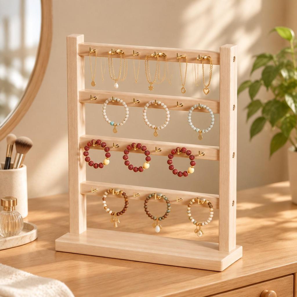 Schmuckständer Freistehender Organizer mit Haken Holzoptik Halsketten- und Armbandhalter