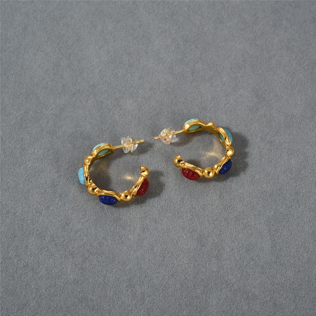 Niche Design C-Shaped Colorful Gemstone Earrings, A Must For Fashion Commuting, Literary And Retro Temperament, Versatile Earrings