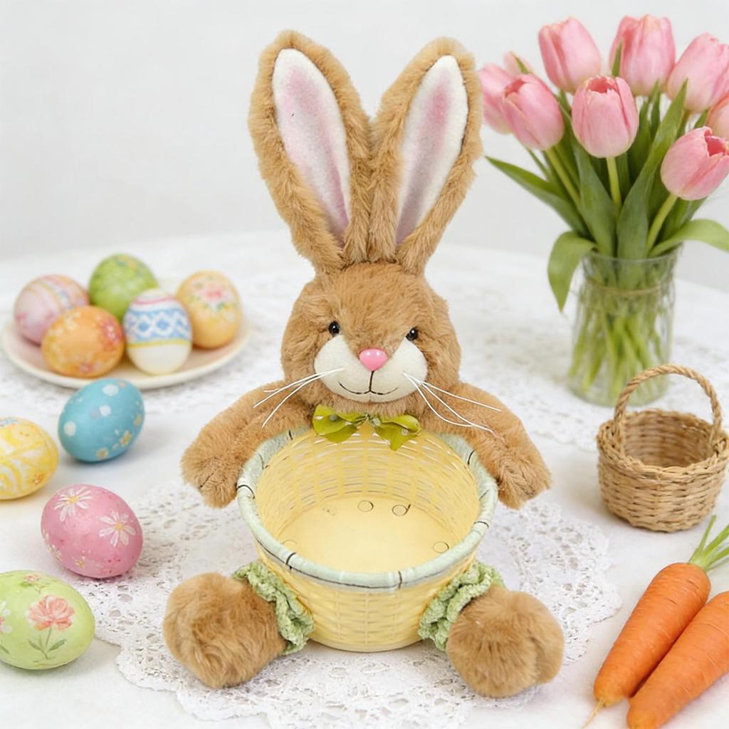 Easter Bunny Decorative Candy Storage Basket Cute Rabbit Shape Eggs Container Handmade Easter Bunny Candy Bowl Dish