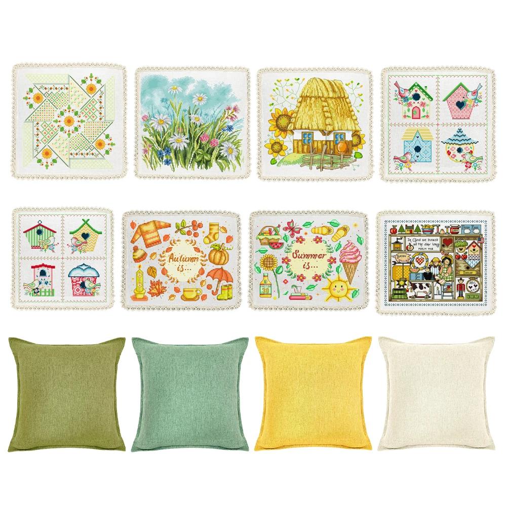 DIY Embroidery Pillow Covers Kit Cotton 14CT 2 Threads Cross Stitch Kits fCross Stitch Pillow Sham Cross Stitch Throw Pillowcase