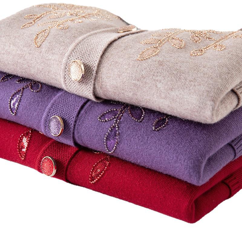 Grandma's Winter Knit Cardigan: Cozy Plus Velvet Sweater for Middle-Aged and Elderly Women