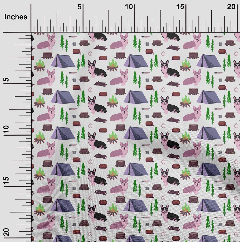 oneOone Cotton Flex Gray Fabric Floral & Puppies Sewing Craft Projects Fabric Prints By Yard 40 Inch