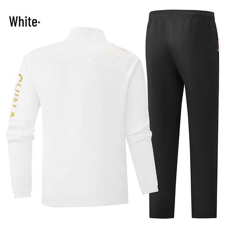 Chinese Flag Embroidered Sportswear Set: Unisex Stand-up Collar Jacket & Trousers for Spring/Autumn Training