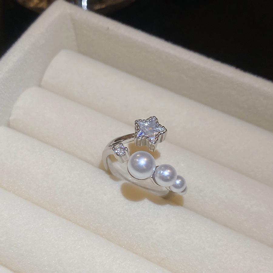 Elegant Baroque Zircon & Imitation Pearl Open Ring - Vintage High-End Jewelry for Index Finger