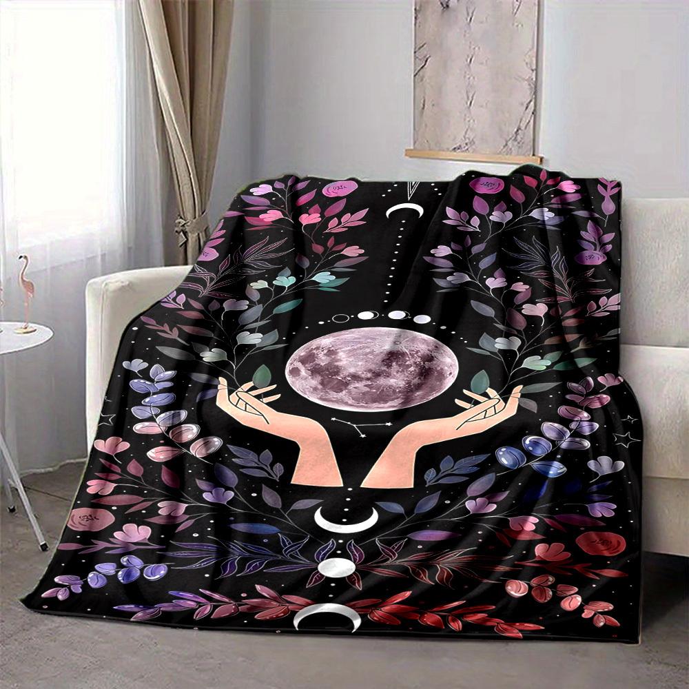 1pc Moonlit Garden Print Blanket   Lightweight Flannel Throw Blanket For Sofa, Bed, Living Room, Office, Outdoor Travel, Camping 80cmx120cm