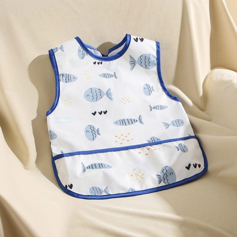 Absorbent Baby Weaning Bib with Food Catcher Pocket for Convenient Eating Machine Washable Reversible Feeding Apron