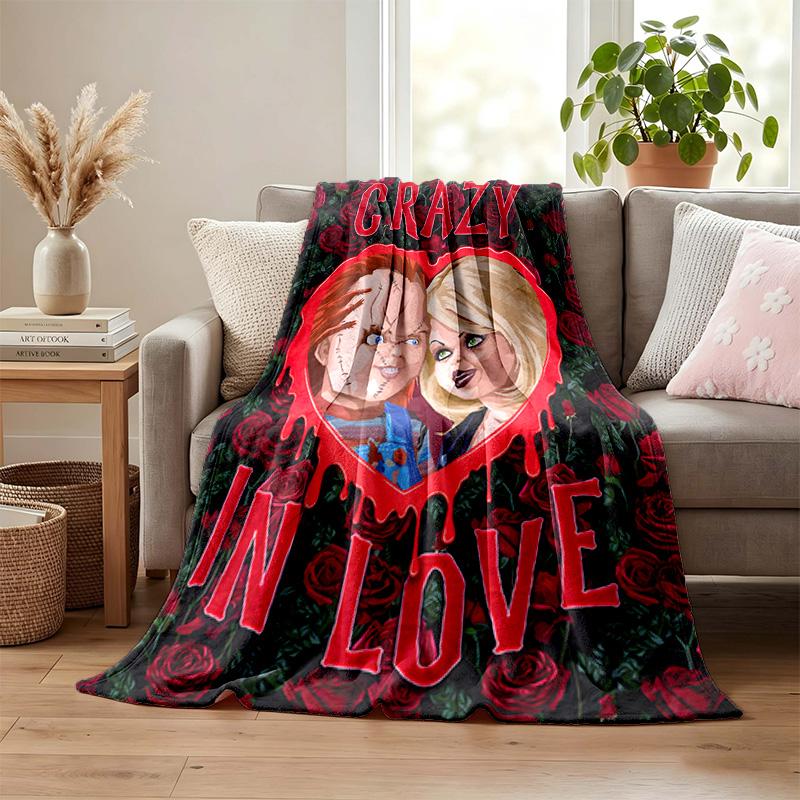 Chucky with Tiffany Blanket Flannel Blanket Soft Cozy Plush Throw for Sofa Bed Lightweight Home Decoration