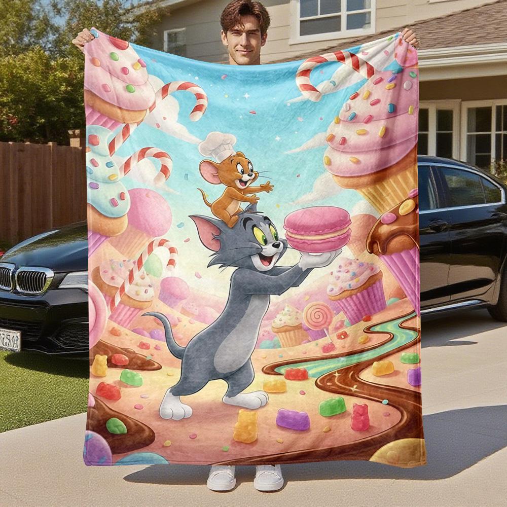 1pc Tom JerryOutdoor Flannel Blanket Soft Plush Decor for Picnics, camping,Bedroom, Playroom, or Lunch Breakn1178A