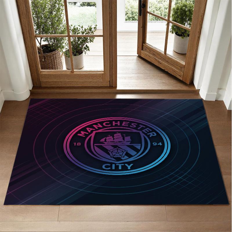 Manchester City Design Crystal Velvet Rug Soft Decorative Mat for Bedroom Entrance