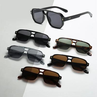 Occhiali da Sole Quadrati a Doppio Ponte Retrò Donna Lenti Sfumate UV400 Marca di Moda Designer Borchie Occhiali da Sole Uomo Occhiali da Viaggio