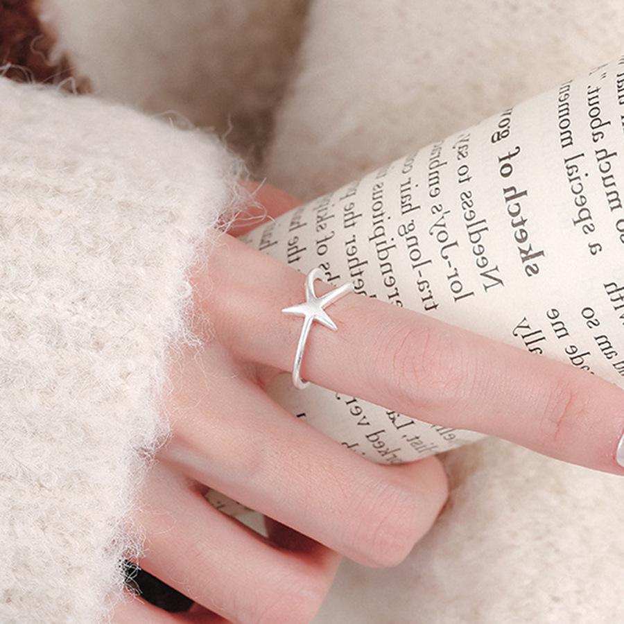 Plain Silver Five-pointed Star Open Ring, Simple and Fashionable Design Sense, Ring, Cold Wind, Personality, Versatile Jewelry, Advanced Sense