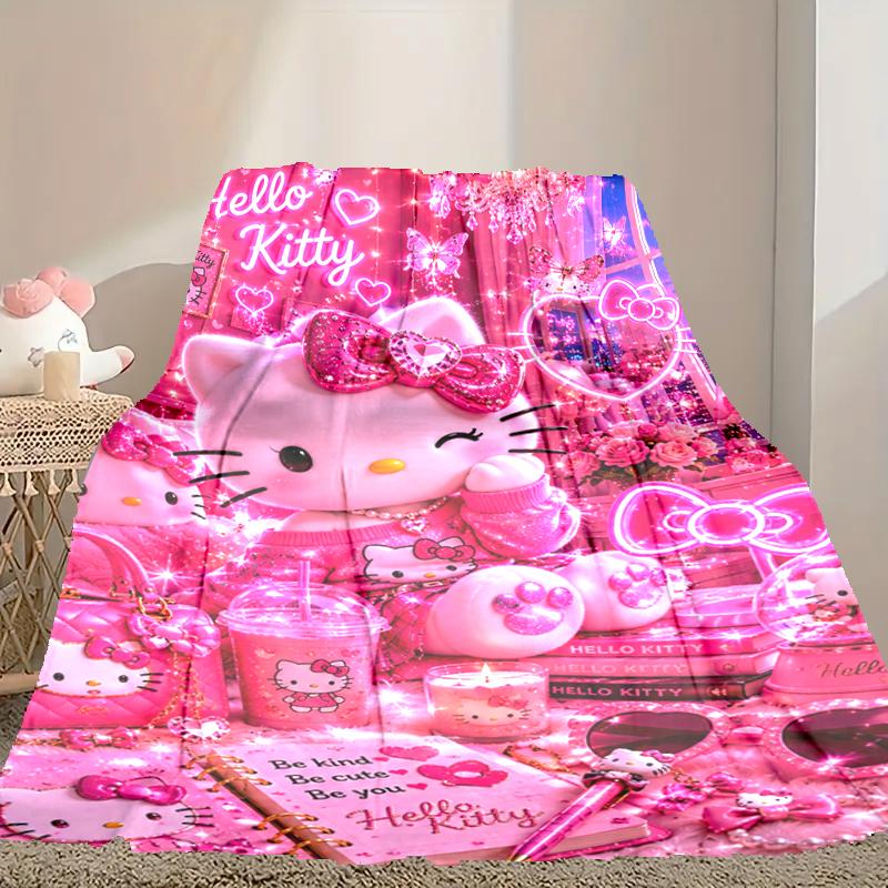 1pc Hello Kitty Blanket, Home Printed Throw Blanket - Soft Blanket Gift for Family, Washable Sofa Bed Blanket