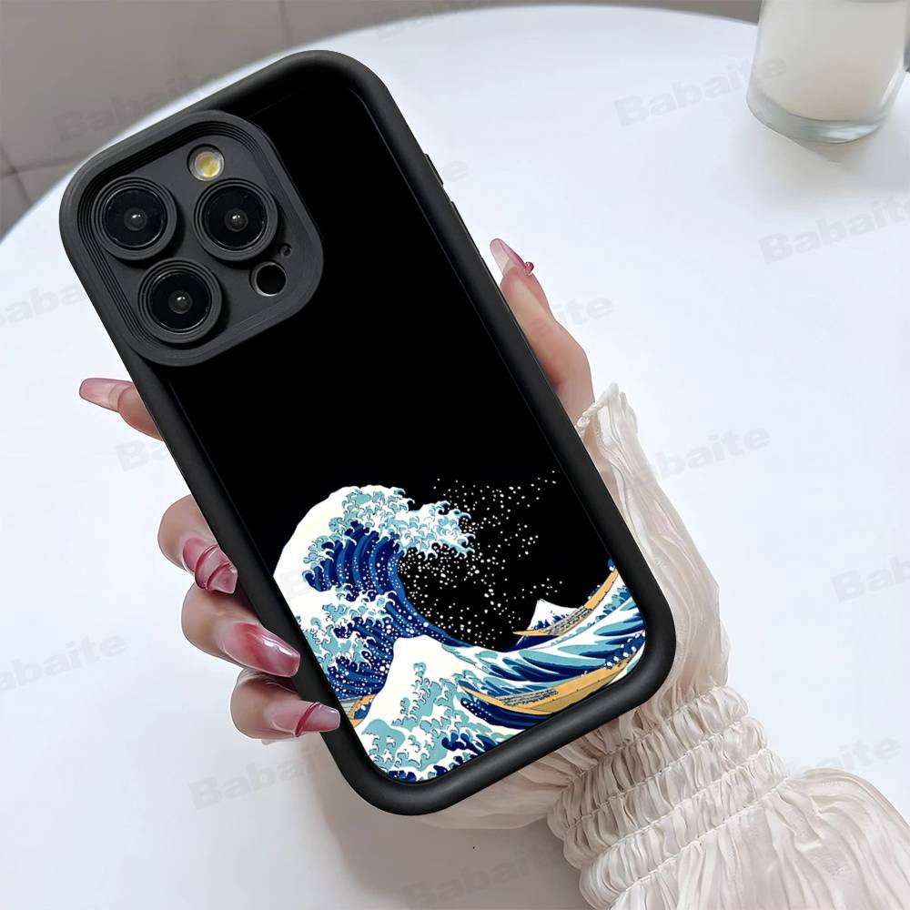 Japanese Waves Phone Case For IPhone 17 16 15 14 13 12 11 Pro Max 16E Plus INS Soft Cover