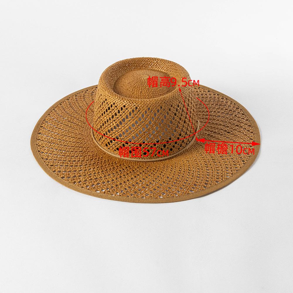 2022 new fashion casual hand-knitted hollowed-out large brim with rope strap ring top straw hat ladies outdoor sun hat tide