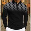 Men's Gradient Geometric Print Long‑Sleeve Polo Shirt Lapel Button Casual Slim Fit Tops