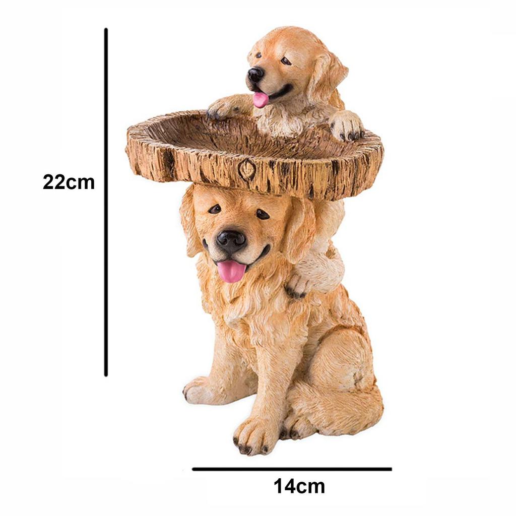 Resin Feeder Yard Patio Dog Statue Figurine Garden Bird Bath Bowl Animal Sculpture for Balcony Outdoor Courtyard Lawn Railing