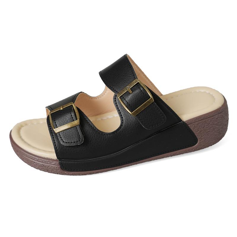 Женские римские сандалии-слайды на платформе-клине удобная летняя обувь 43 чёрный 2280₽