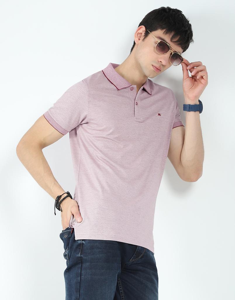 MONTE CARLO Herren Einfarbiges Rosa T-Shirt mit Kragen und Halbarm