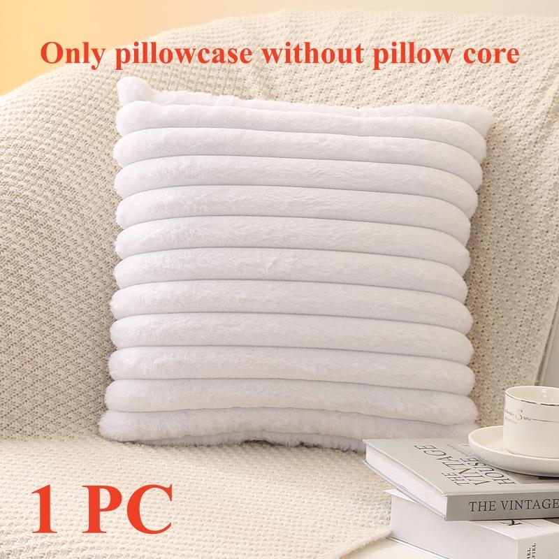 Funda de Cojín Cuadrada de Piel Sintética de Conejo Grande Gruesa Rayada Súper Suave Color Sólido Funda de Almohada 45x45cm Decoración de Sofá Funda de Cojín
