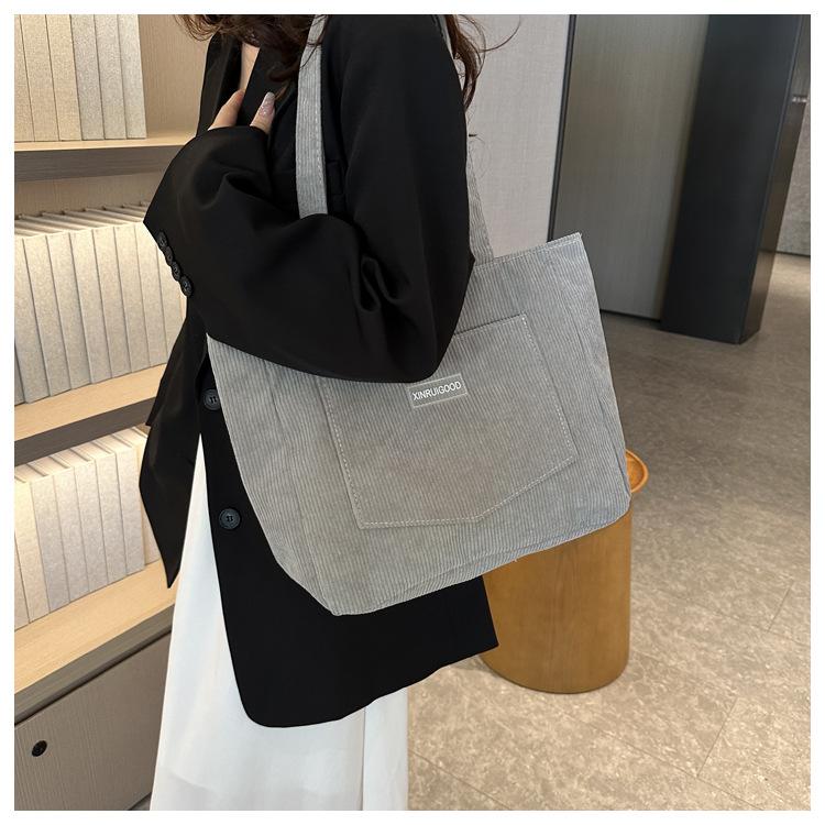 Damen Cord Schultertasche, Lässige Modehandtasche mit großer Kapazität, Geeignet zum Ausgehen, Maschinenwaschbar, mit festen Schultergurten