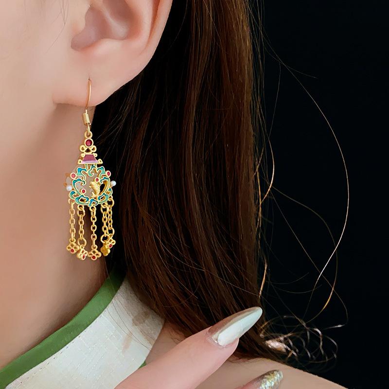 Dumb gold irregular love oil drop pearl fringed ear hook fashion earrings light luxury high-end temperament earrings