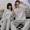 Korean Style Striped Couple Pajama Set: Long Sleeve & Pants, Unisex, Plus Size, Spring/Autumn