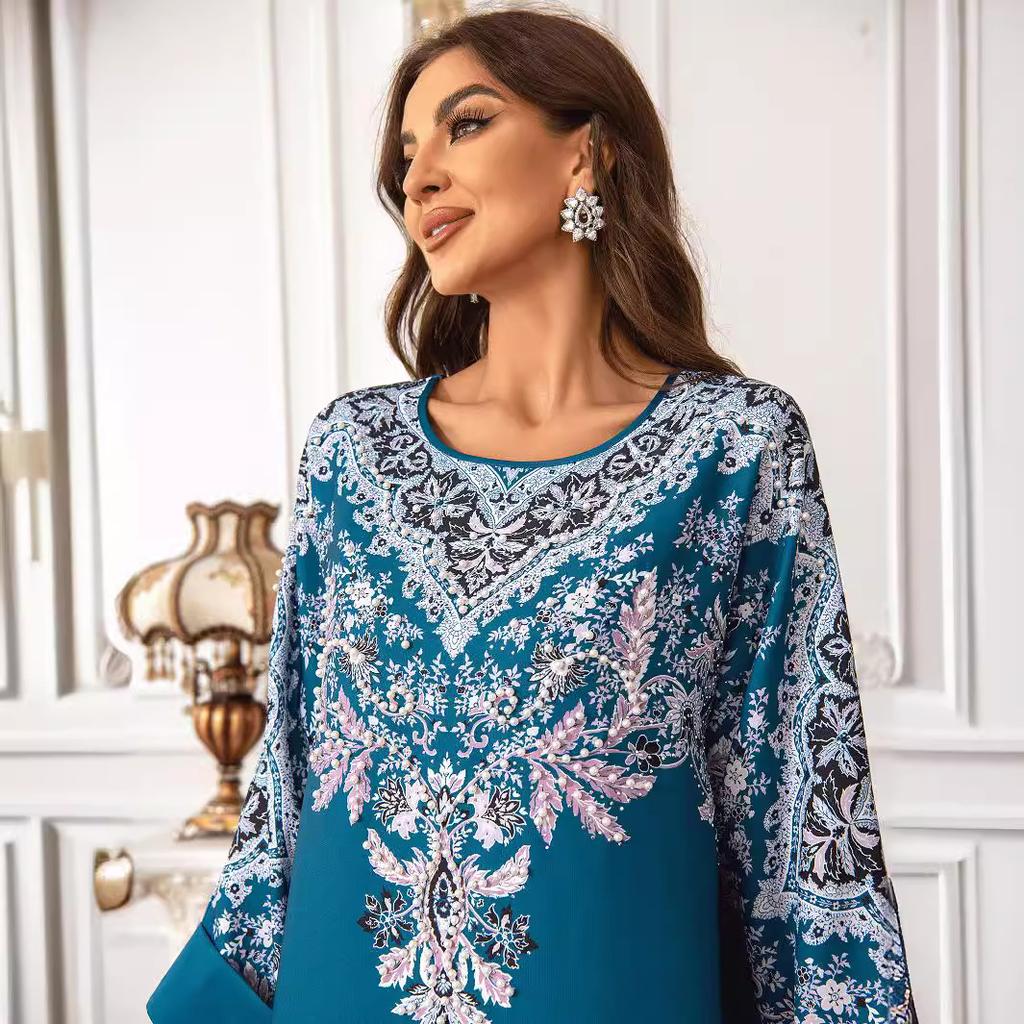 ZD019 Foreign Trade Saudi Muslim Robe Embroidered Dress Women's Abaya Elegant Embroidery