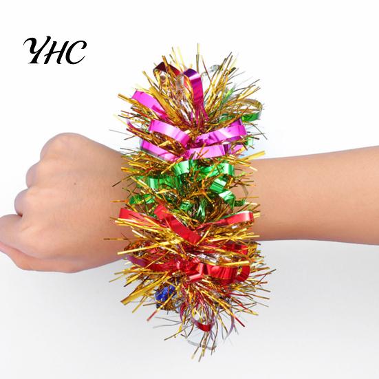 Long-lasting Tinsel Bracelet 1 Pair Colorful Elastic Band Adults Kids Universal Children's Day Rubber Kindergarten Dance Performance Prop Sports Meet