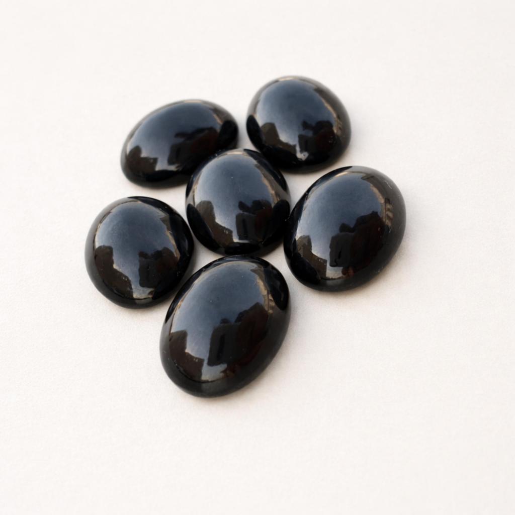 Black Onyx Gemstones, Oval Polished Onyx Cabochons, Natural Black Semi-Precious Stones