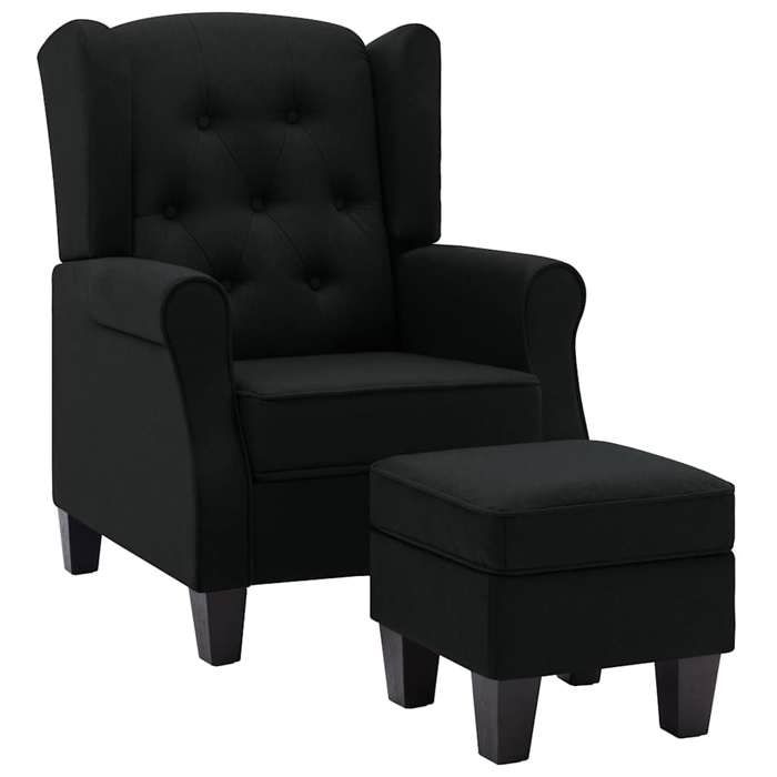 VidaXL Fauteuil avec repose-pied Noir Tissu