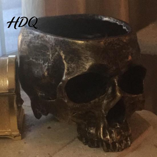 Realistic Bone Texture Pot Skull Planter Resin Head Flower Pot Halloween Candy Bowl Spooky Funny Prank Gifts Gothic Decoration for Tabletop